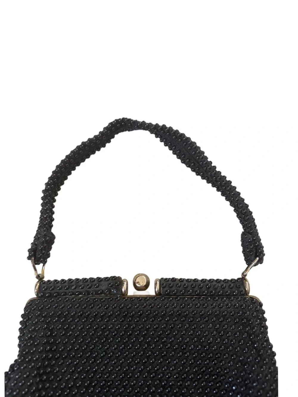 Vintage Corde Beaded Black Evening Top-Handle Clutch Bag